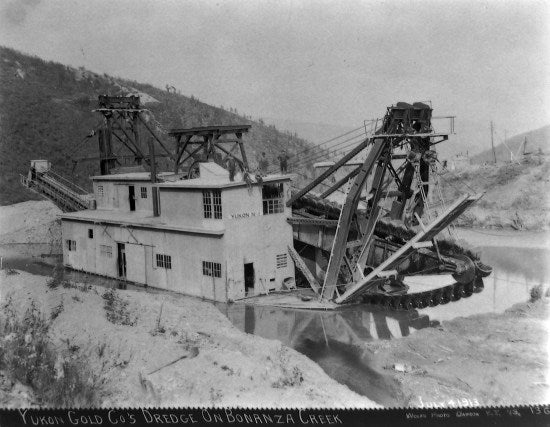 Yukon's Gold Dredge No. 8 on Bonanza Creek, July 4, 1913.