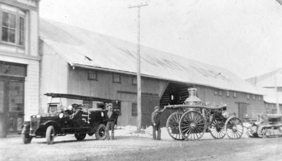 Dawson Fire Department and White Pass Dock, c1914