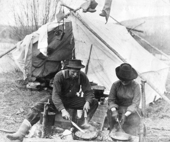 Honourable George Black, P.C., K.C. and Martha Munger Black.  Taken while on a hunting trip, c1912.