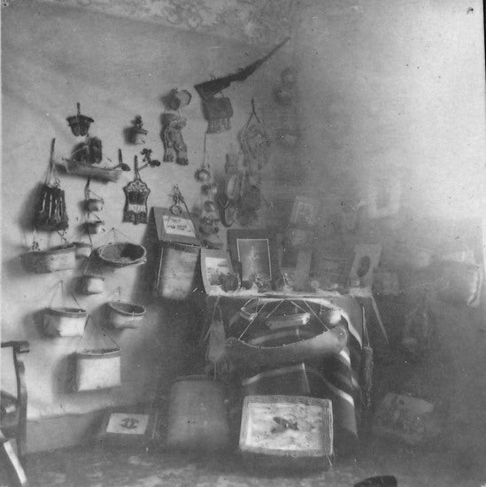 Indian Corner in our Log Cabin, c1907.