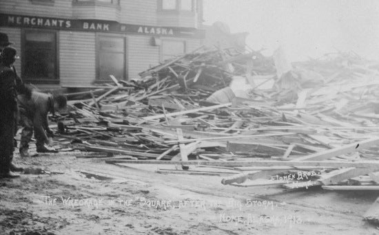 Wreckage in the Square, Nome Alaska, 1913.