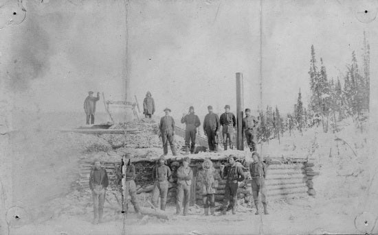Miners by cabin and windlass, c1903