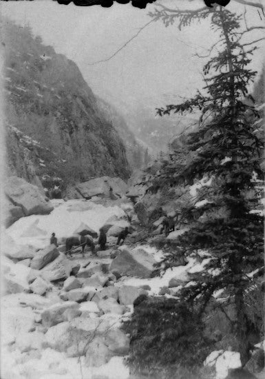 Crossing the Creek on White Pass Trail, 1898