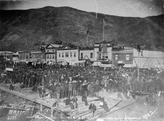 Pole Vaulting Contest, Front Street, Dawson City, July 4, 1899.