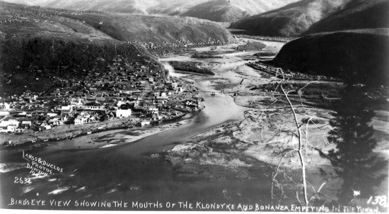 Bird's Eye View Showing the Mouths of the Klondyke and Bonanza Emptying in the Yukon, 1900.