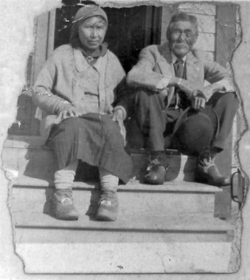 Eliza and Chief Isaac, Moosehide Village, c1915.