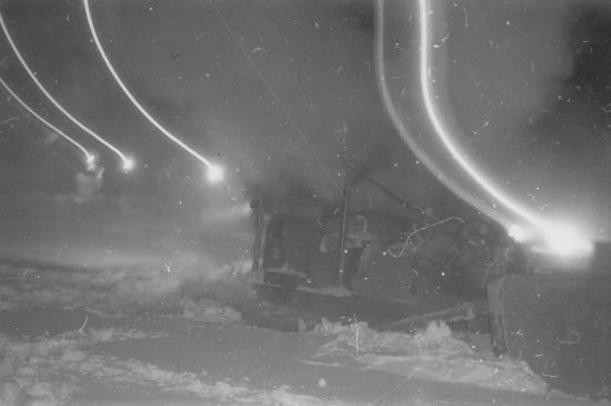 Cat Train Stuck in Water and Ice, c1950.