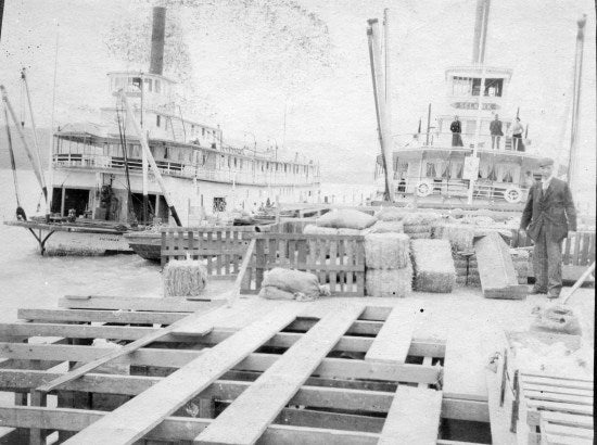 Sternwheelers The Victorian and the Sekjurm Docked, c1913.