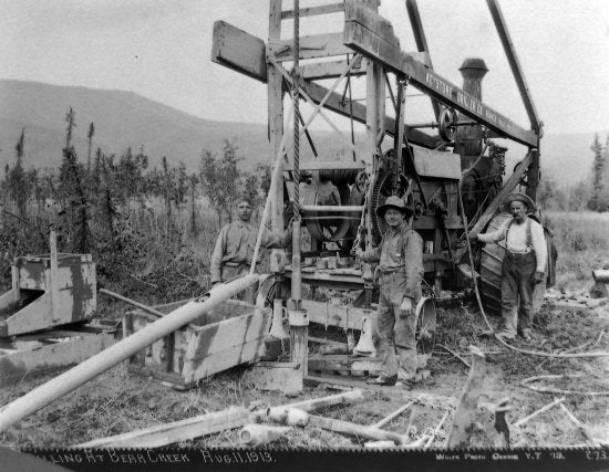 Drilling at Bear Creek, August 11, 1913.