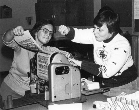 Printing the Nutty Club Newsletter, November 1984.