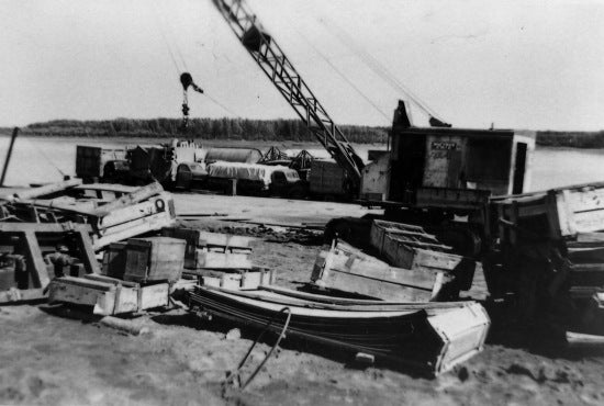 Unloading Equipment at Circle City, Alaska, c1944.