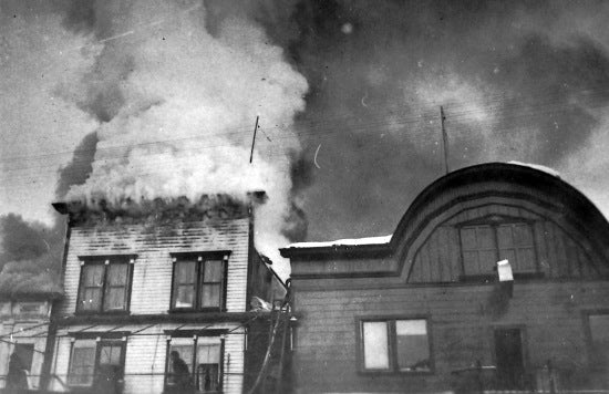 Dawson Building on Fire, c1939.