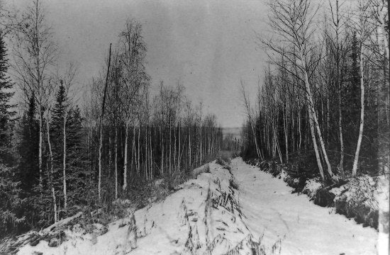 Snow covered Section of Yukon Ditch, c1909.