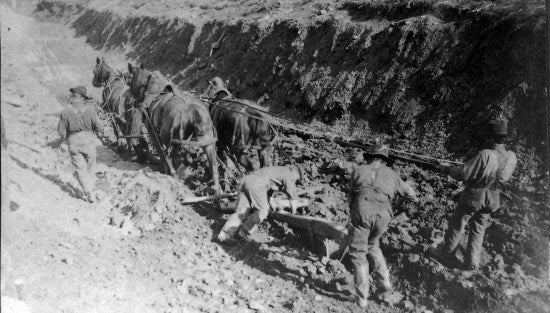 Construction of the Yukon Ditch, c1908.