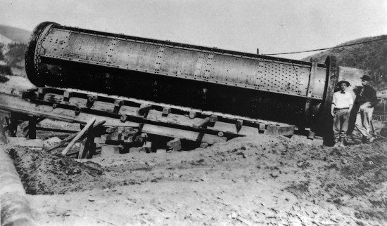 Rebuilding Yukon Gold Company Dredge No. 5, c1910.