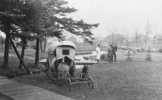 Covered Sled in Park, c1910.