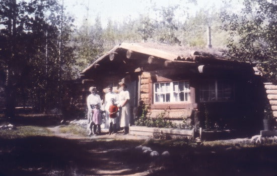 Group Portrait at Log Cabin, c1930.