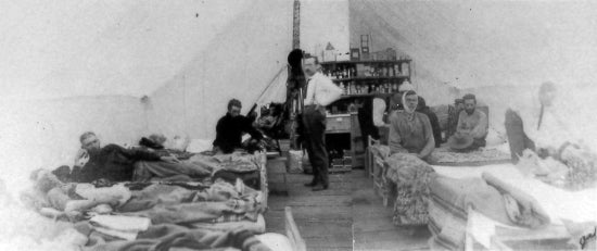 Interior of White Pass & Yukon Route Railway Camp Hospital, c1915.