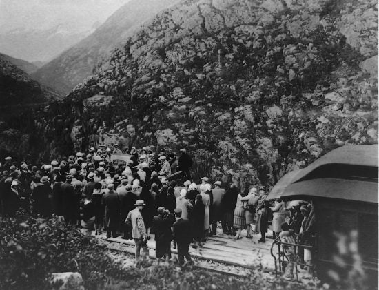 Unveiling of a Monument to the Pack Animals Lost on the Stamped to the Klondike,  August 24, 1929.