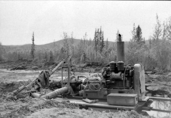 Pump and Engine for Hydrauliking, Glacier Creek, c1953.