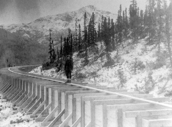 Newly Finished Flume, Yukon Ditch, c1907.