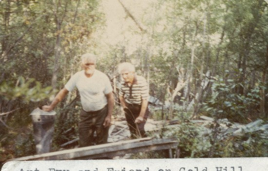 Art Fry and friend at the remains of the Grand Forks School, c1973