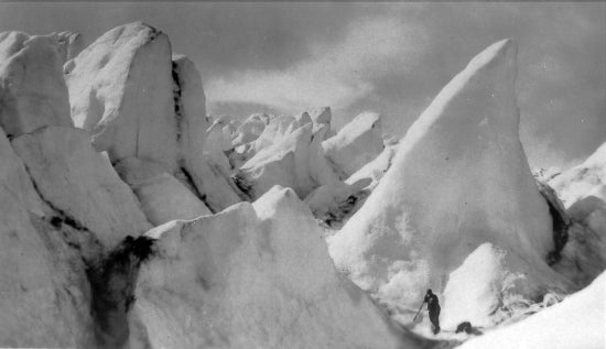 Hiking on a Glacier, c1930.