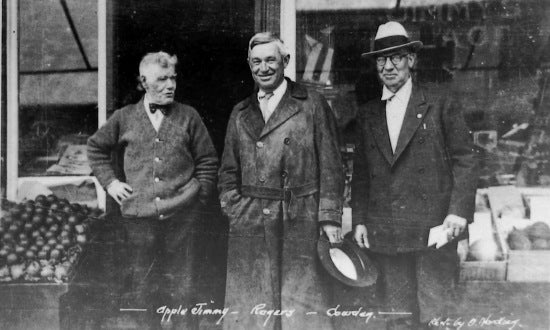 Apple Jimmy, Will Rogers and Dowdy, c1930.