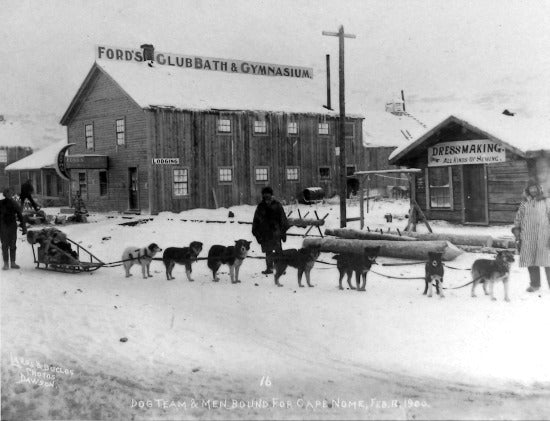 Dog Team and Men Bound for Cape Nome, February 12, 1900.