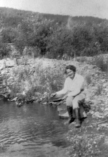 Elsie Renvall Panning on Bonanza Creek, 1930.