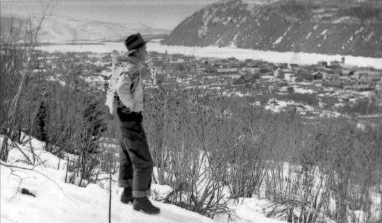 HIking in Hills above Dawson, c1937.