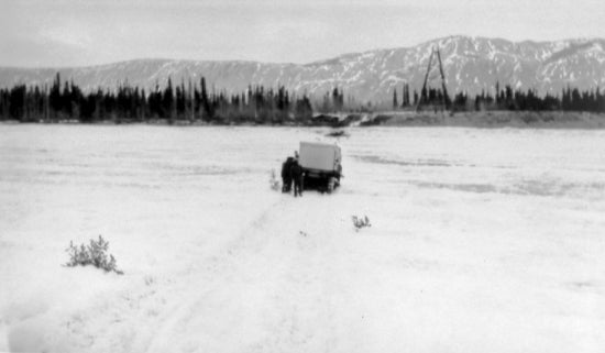 Crossing the Klondike River in Spring, c1937.