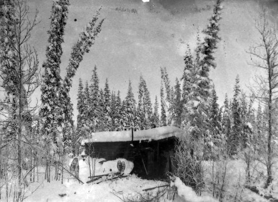 Cabin at 45 Below Discovery Quartz Creek, February 1906.