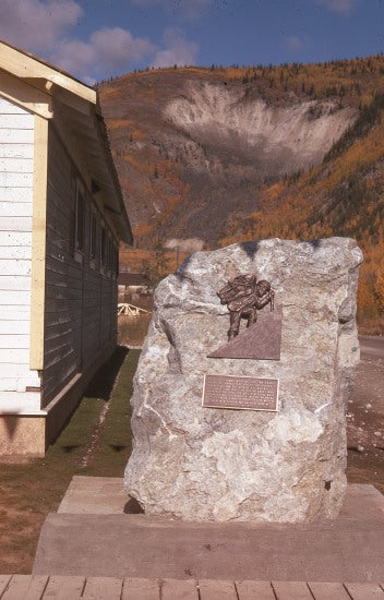 Monument at the Yukon Order of Pioneers Hall, 1976.