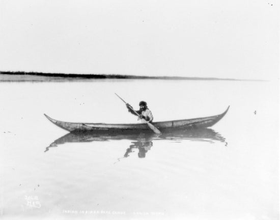 Indian in Birch Bark Canoe, Lower Yukon, c1900.
