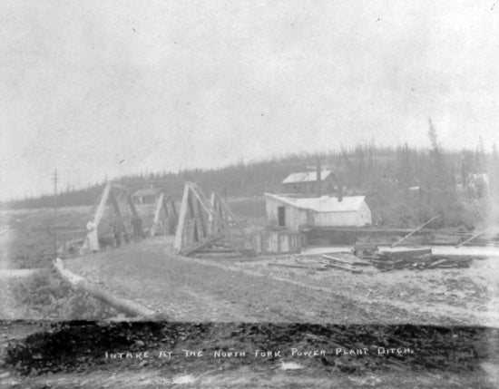 Intake at the North Fork Power Plant Ditch, c1915.