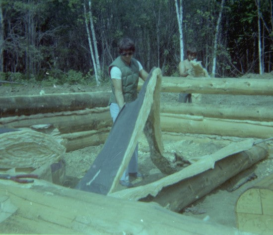 Building the Hakonson Homestead, Clear Creek, c1976.