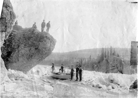Portaging Over an Ice Jam at Five Fingers.