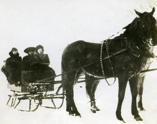 Travelling by Horse Drawn Sled, c1916.