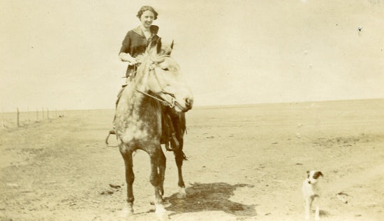 Margaret McCarter on horseback, May 1914.