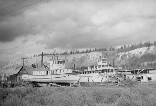 Sternwheelers Yukon Rose and Keno in Drydock at Whitehorse, c1941.
