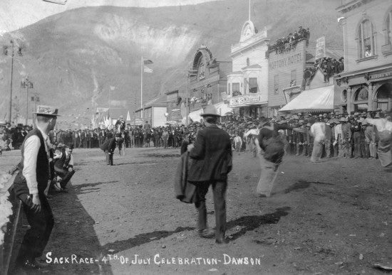 Sack Race, Fourth of July Celebrations, Dawson City c1900.