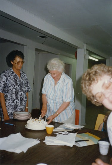 Celebrating Sue Ward's Birthday, 1989.