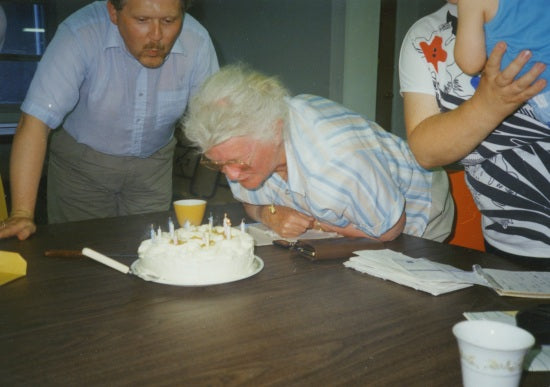 Celebrating Sue Ward's Birthday, 1989.